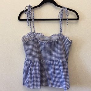 Gingham Smocked Tie-Strap Peplum Tube Top